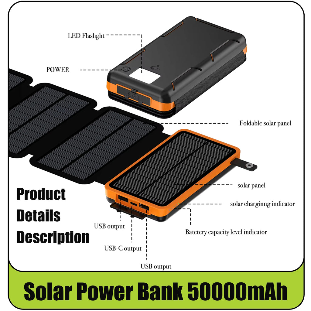 With 4 Solar Panel Wireless Charger Powerbank 50000mAh Solar Power Bank for iPhone 15 Huawei Xiaomi Samsung Poverbank Oasis Select