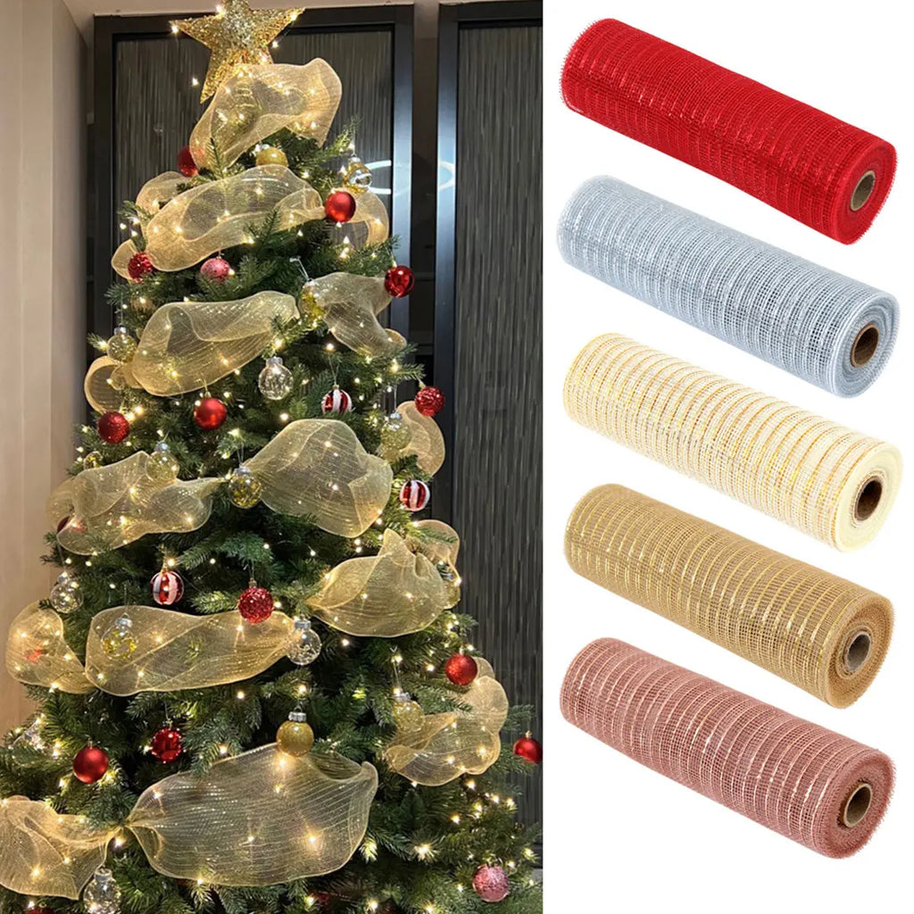 Christmas Ribbon Tree Decoration Mesh Tulle Roll Fabric Pendant Merry Christmas Decor For Home 2024 Xmas Gifts DIY New Year Oasis Select