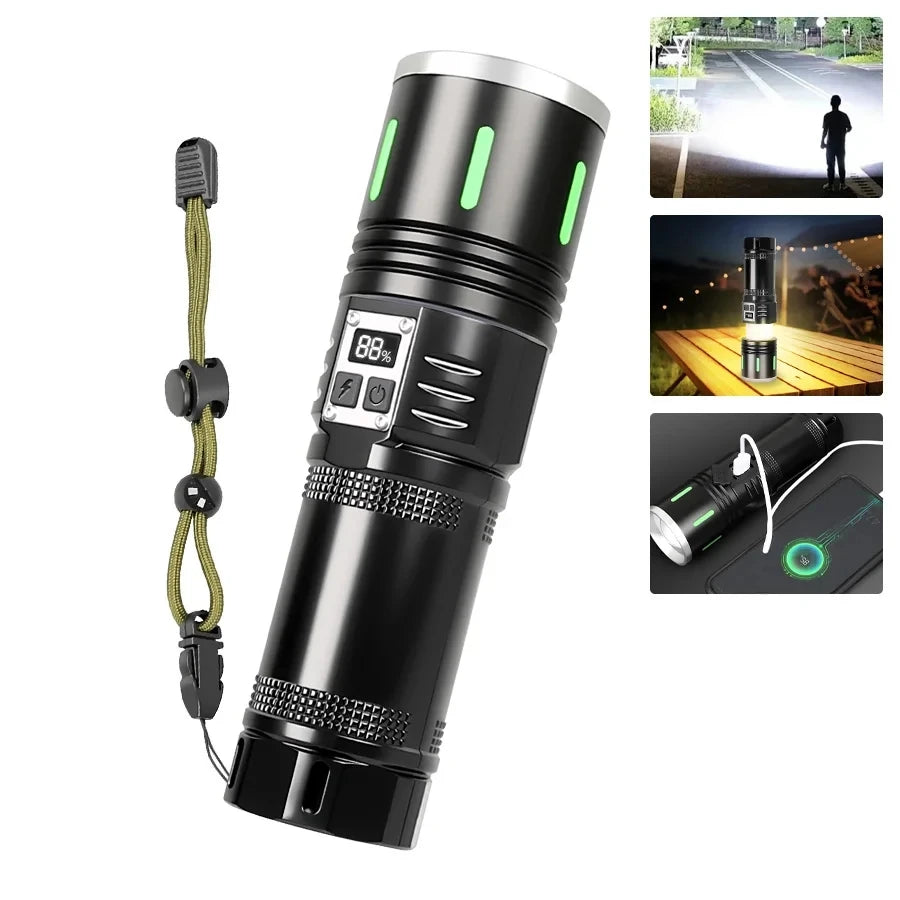Most Poweful LED Flashlight 6000000LM Strong Light Torch Rechargeable Lamp High Power Long Shot 4km Tactical Flashlights Camping Oasis Select S520 ZOOM