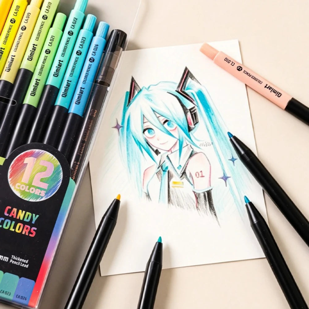 12 Colors Click Colored Pencils 3.0mm Soft Oily Lead Mechanical Pencils for Student Art School Office Supplies Stationery Oasis Select