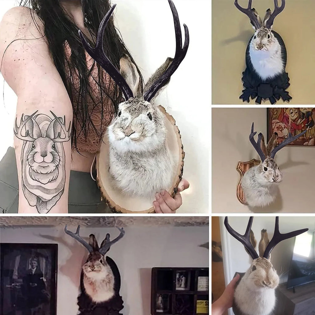 Easter Gift Bunny Head Antlers Wall Hanging Decoration Wall Decor Simulation Rabbit Specimen Resin Art Ornaments Jackalope Decor Oasis Select