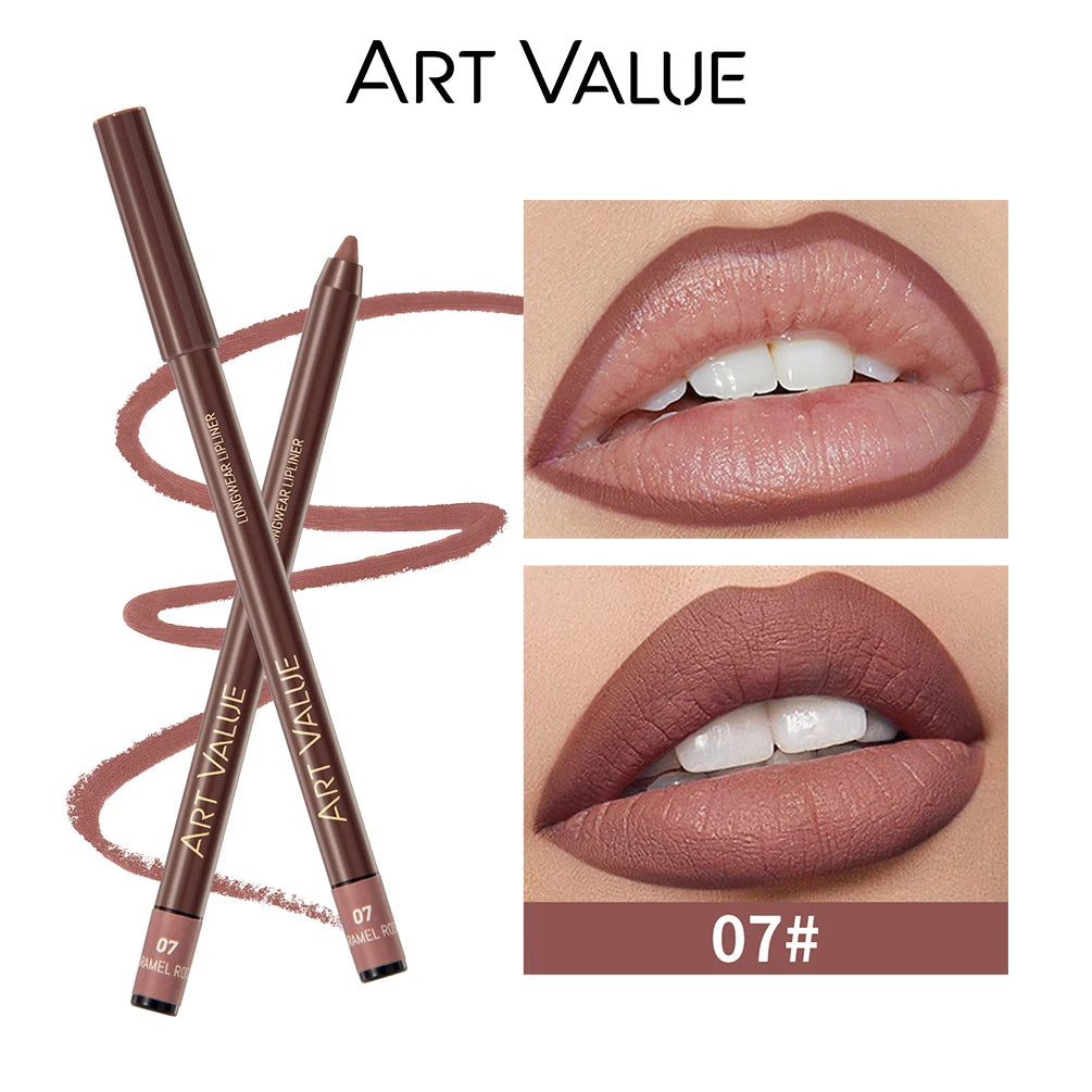 Art Value 12-Color Waterproof Matte Lip Liner Pencil – Long Lasting