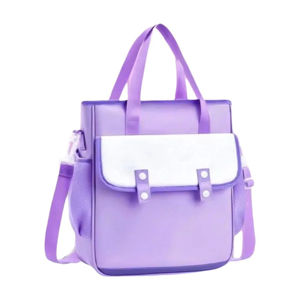 Large Capacity 4-in-1 Canvas Knapsack Waterproof Zipper Student Book Shoulder Bag Lightweight Multifunctional Oasis Select Purple