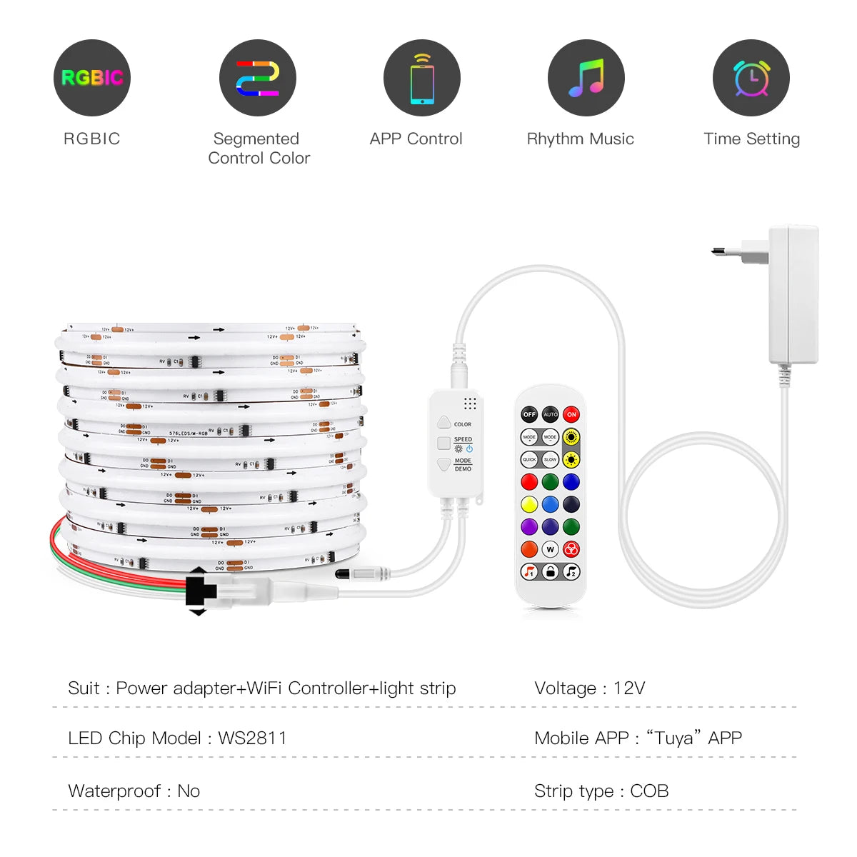 RGBIC LED COB Strip Light 12V Tuya WIFI Smart Light APP Control Addressable Dearmcolor Neon Light Home Bar Wall Party Cool Decor Oasis Select