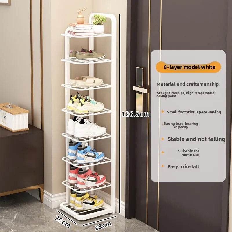Wrought iron shoe rack, simple multi-layer dust-proof shoe cabinet, narrow and mical corner shoe rack in dormitory Oasis Select 8-Ivory White