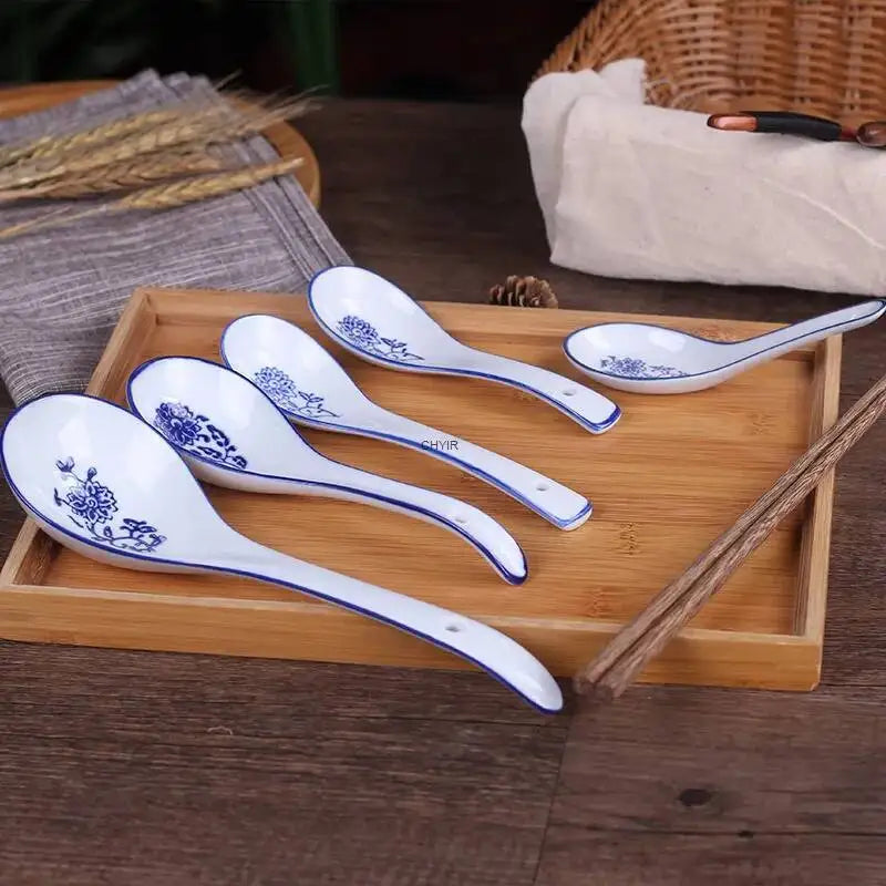 Ramen Spoon, Blue And White Porcelain Spoon, Large Soup Spoon, Long-Handled Soup Spoon, Rice Spoon Kitchen Tablewear Oasis Select