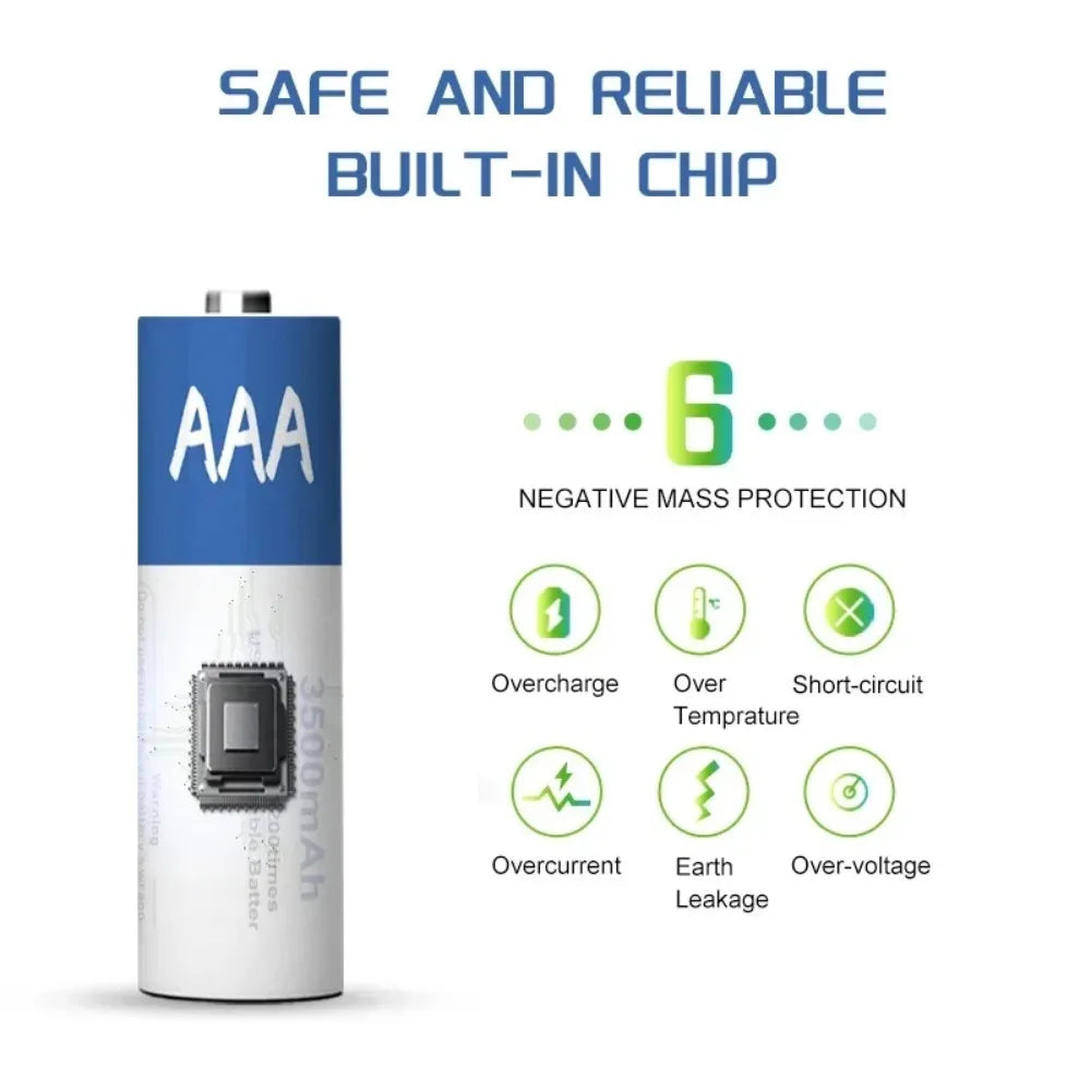 Rechargeable AAA Li-ion Batteries (4-Pack) Ultra-Long Battery Life, Ideal for Rechargeable Devices Includes Charging Cable Oasis Select