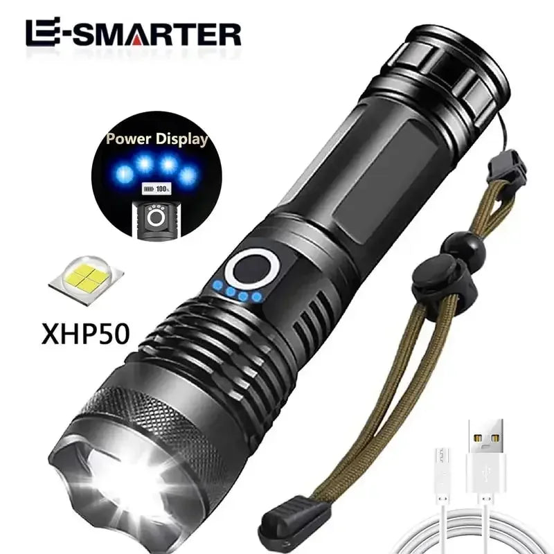 P50 Lamp Bead LED Flashlight Telescopic Zoom Torch Powerful Lantern 5 Lighting Mode USB Rechargeable Camping Emergency Light Oasis Select