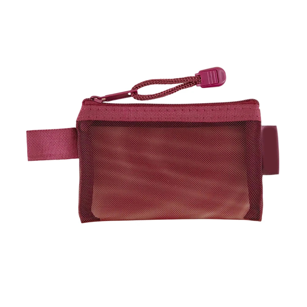 Zipper Mesh Bag Nylon Small Makeup Zipper Mesh Pouch Earphone Storage Bags Multi-purpose Square Bag Coin Bag Oasis Select Red