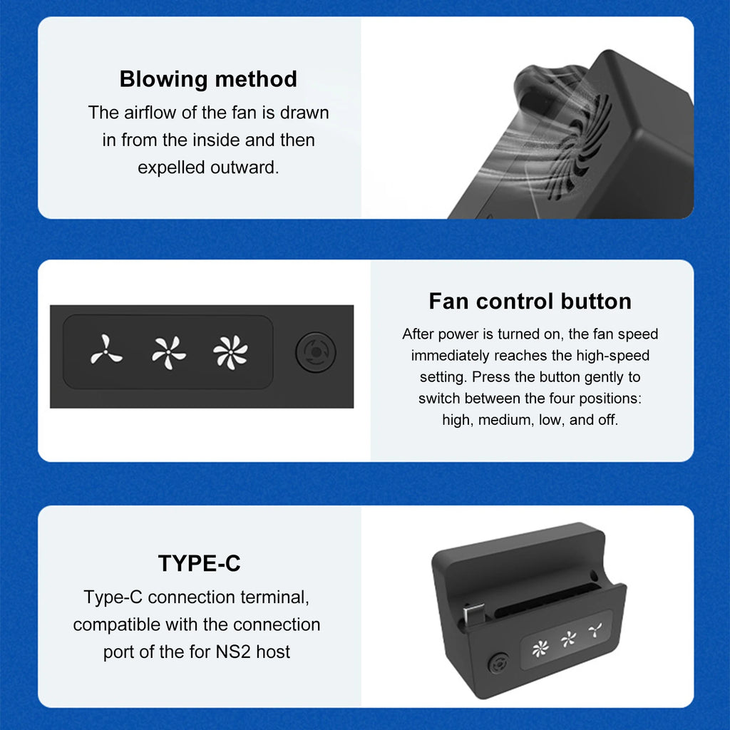 Cooling Fan 3 Adjustable Speeds Console External Cooler Fan Game Console Cooler for Nintendo Switch2 Oasis Select China Mainland