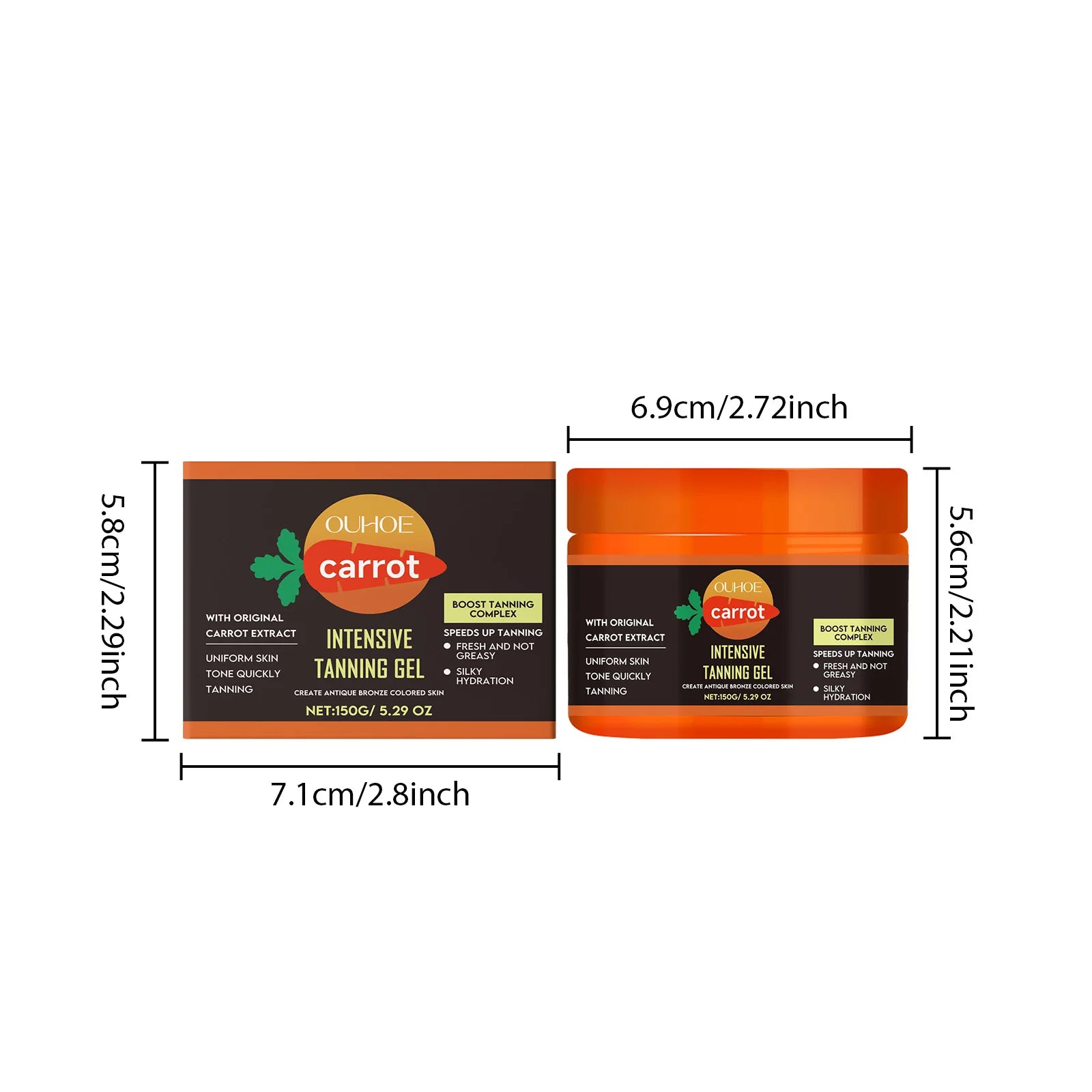 Carrot Tanning Gel Hydrating Lightweight Fast Absorbing Bronzing Gel Moisturizing Natural Sunless Tan Enhancer for Face & Body Oasis Select