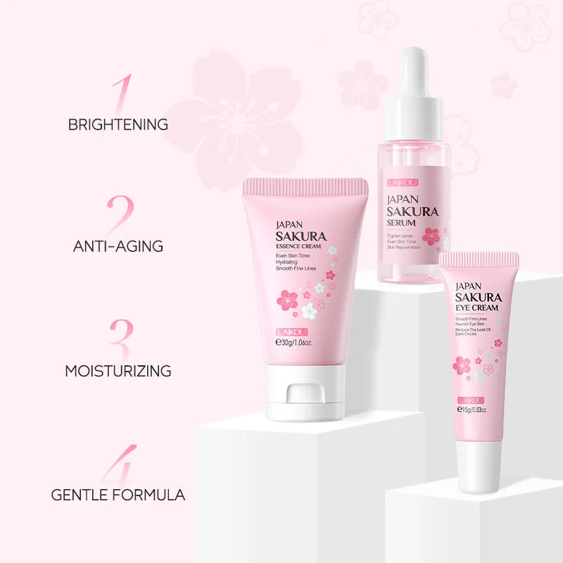 LAIKOU Sakura Skin Care Set – Cleanser, Serum, Toner & Cream Skin Care Set Oasis Select