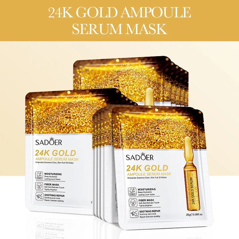 SADOER 24K Gold Hyaluronic Acid Face Masks – 15 Pack Gold Sheet Face Mask Oasis Select