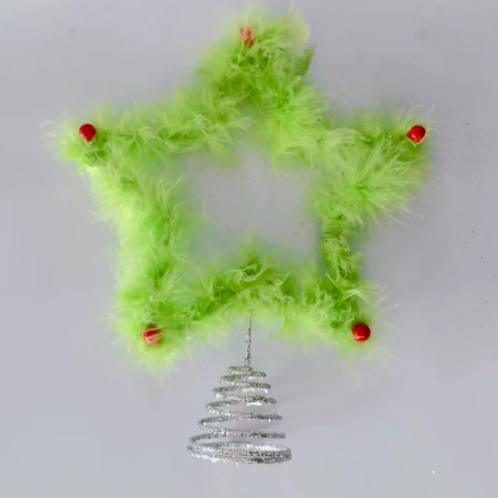 Christmas Tree Top Star Ornament – Green Plush & Iron Topper