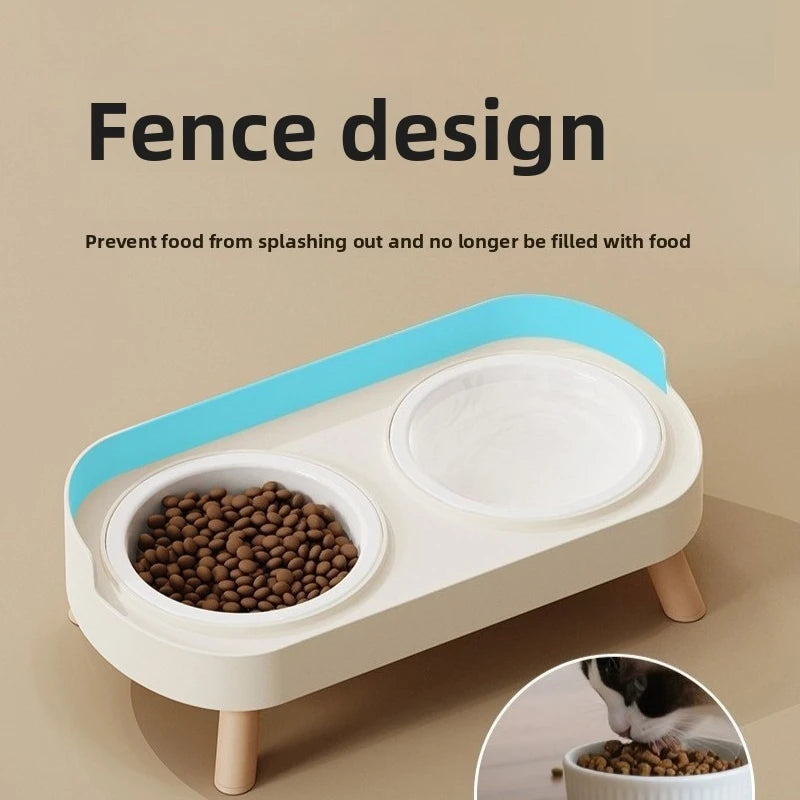 Double Pet Bowl No Spill Food Water Feeder with Stand Neck Support for Cats Dogs Anti Knock Anti Slip Elevated Design Oasis Select