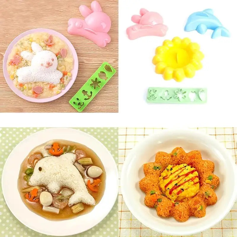 4Pcs Animal Sushi Maker Molds Rabbit Dolphin Shape, DIY Veggie Roll Forming Tool for Home Kitchen Bento Oasis Select
