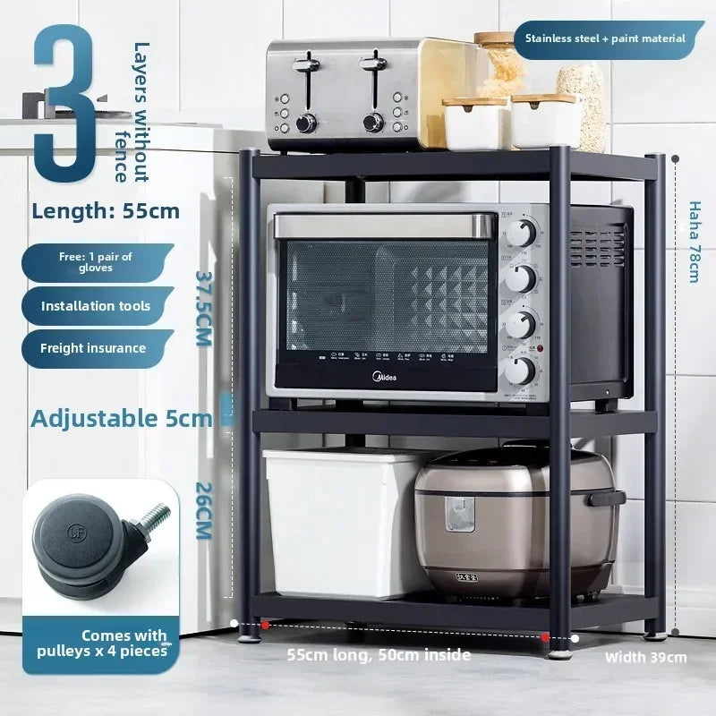 Multi-functional Kitchen storage rack Floor-to-ceiling multi-layer storage rack Stainless steel microwave oven rack Pot rack Oasis Select Black-3-55