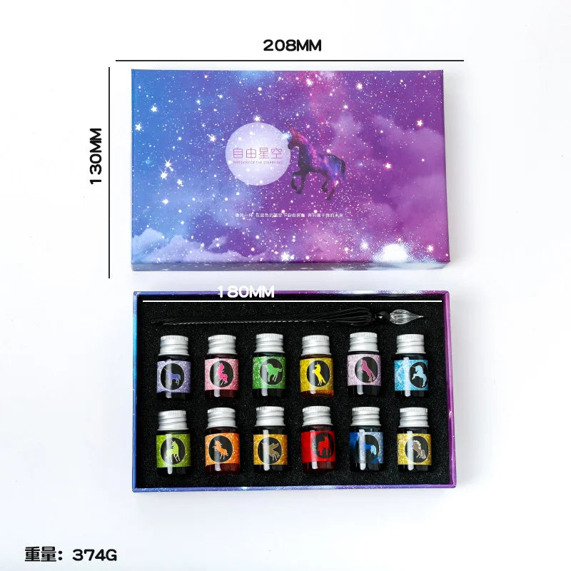 Free Starry Sky Pen Glass Pen Gradient Color Gift Set Dip Pen Business Gift Pen Student Crystal Pen Oasis Select 3