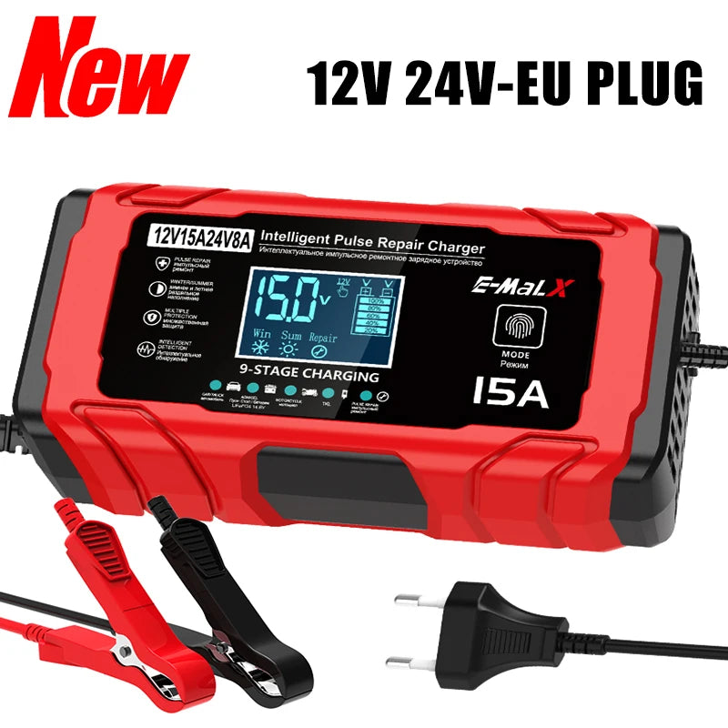 12V 15A 24V 8A Battery Charger For Lead Acid AGM GEL Battery 14.6V 15A Smart Pulse Repair Charger Lifepo4 Battery Fast Charging Oasis Select NEW 12V 24V EU