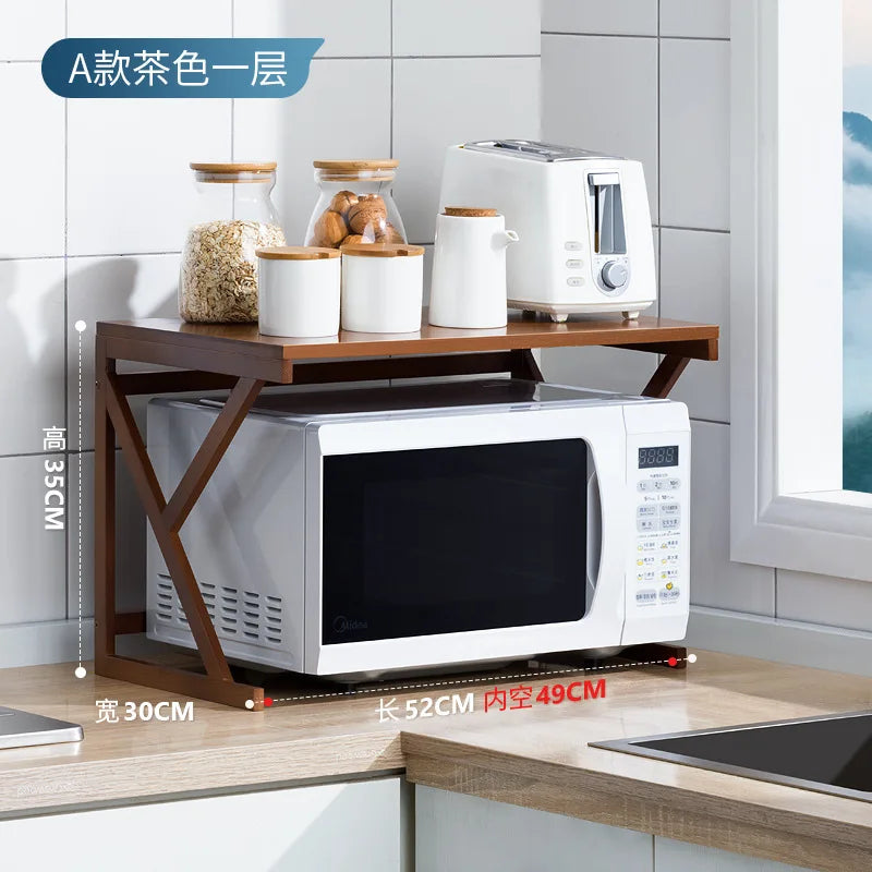 Kitchen Shelf Countertop Double Microwave Shelf Desktop Seasoning Oven Storage Rack Bamboo Solid Wood Oasis Select A first floor .