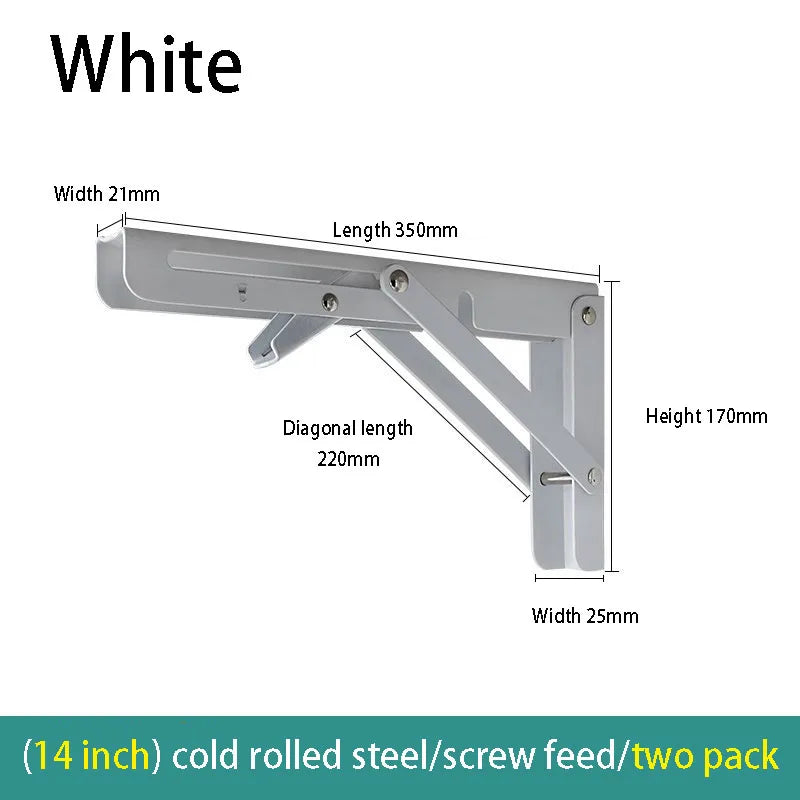 2PCS Thickened stainless steel folding bracket triangular bracket right angle holder wall shelf layer board bracket Oasis Select white-14inch 2pcs