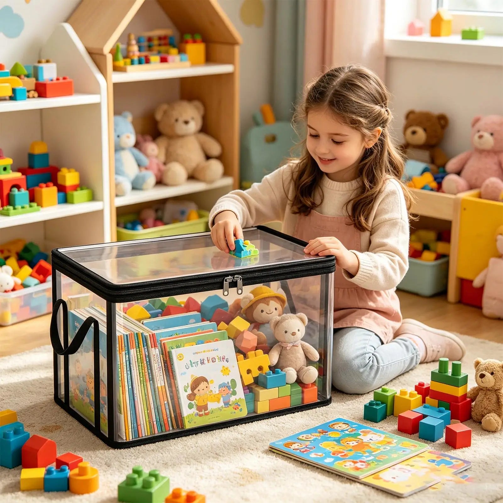 Clear Stackable Large Capacity Book Storage Box Book Storage Containers Organization Bins for Toy Snack Bedding Clothes Home Oasis Select