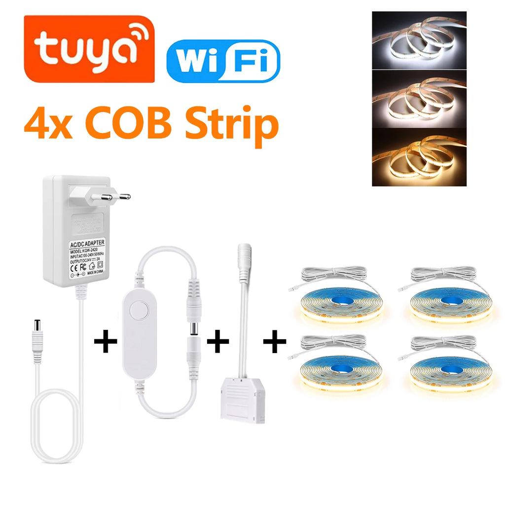 Tuya Dimmable DC12V COB LED Strip Light for Under Cabinet Kitchen Shelf Pantry Showcase Bedroom Closet WiFi Switch APP Control Oasis Select 4x LED Strip WHITE 2M 3.28FT