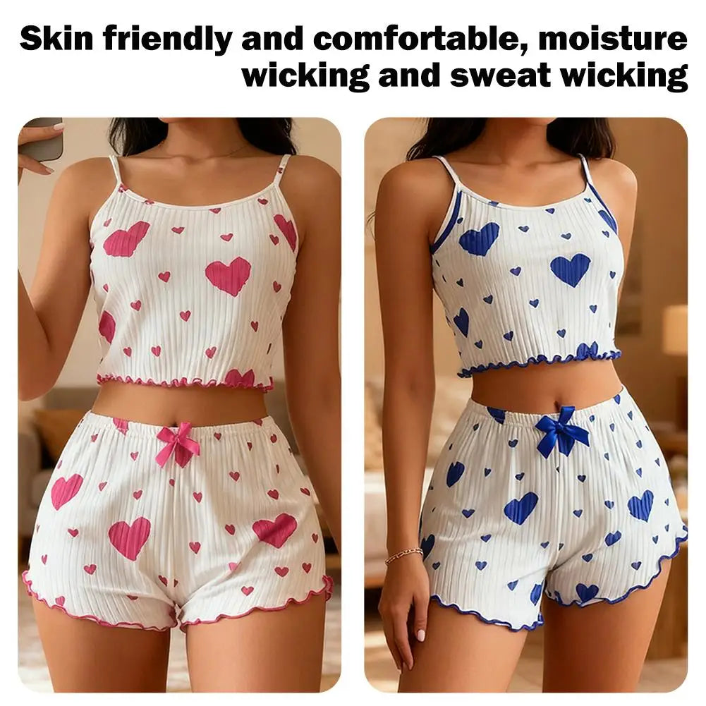 NEW Girl'S Spaghetti Strap Camisoles+Shorts Homewear Print Underwear Pijama Sexy Lingerie Camisoles Tanks Nighty Women Sleepwear Oasis Select