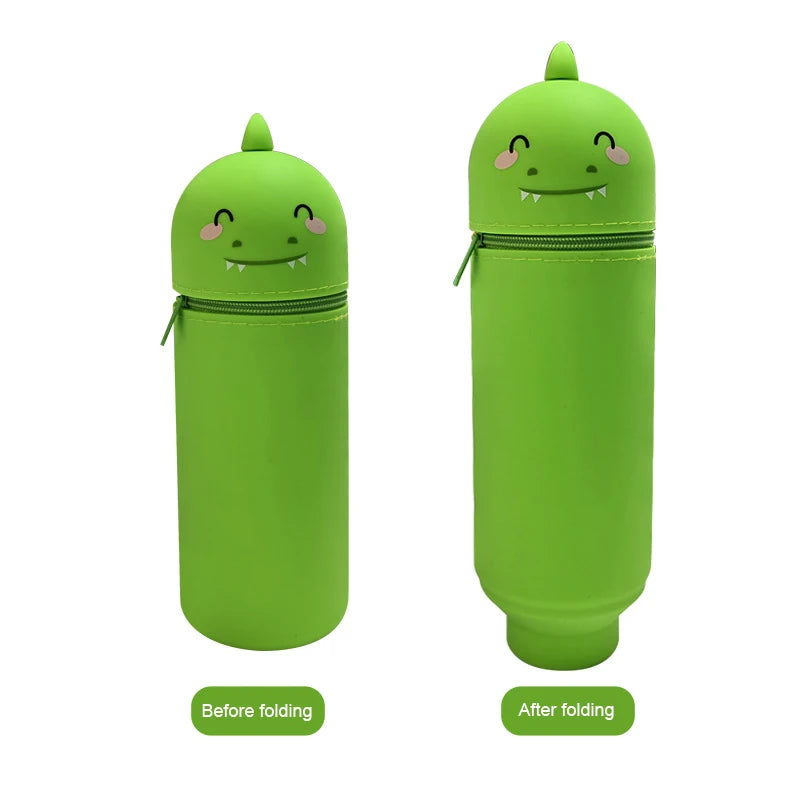 Cute Animal Pencil Case, 2-in-1 Pencil Bag with Zipper Pen Holder, Soft Silicone Pencil Case, Suitable for School Office Oasis Select Dinosaur