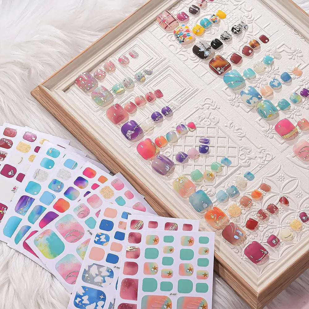 22tips/Sheet Glitter Toenail Stickers Glittering Full Wraps for Summer Pool and Beach for Nail Art and Decorative Nail Decals Oasis Select