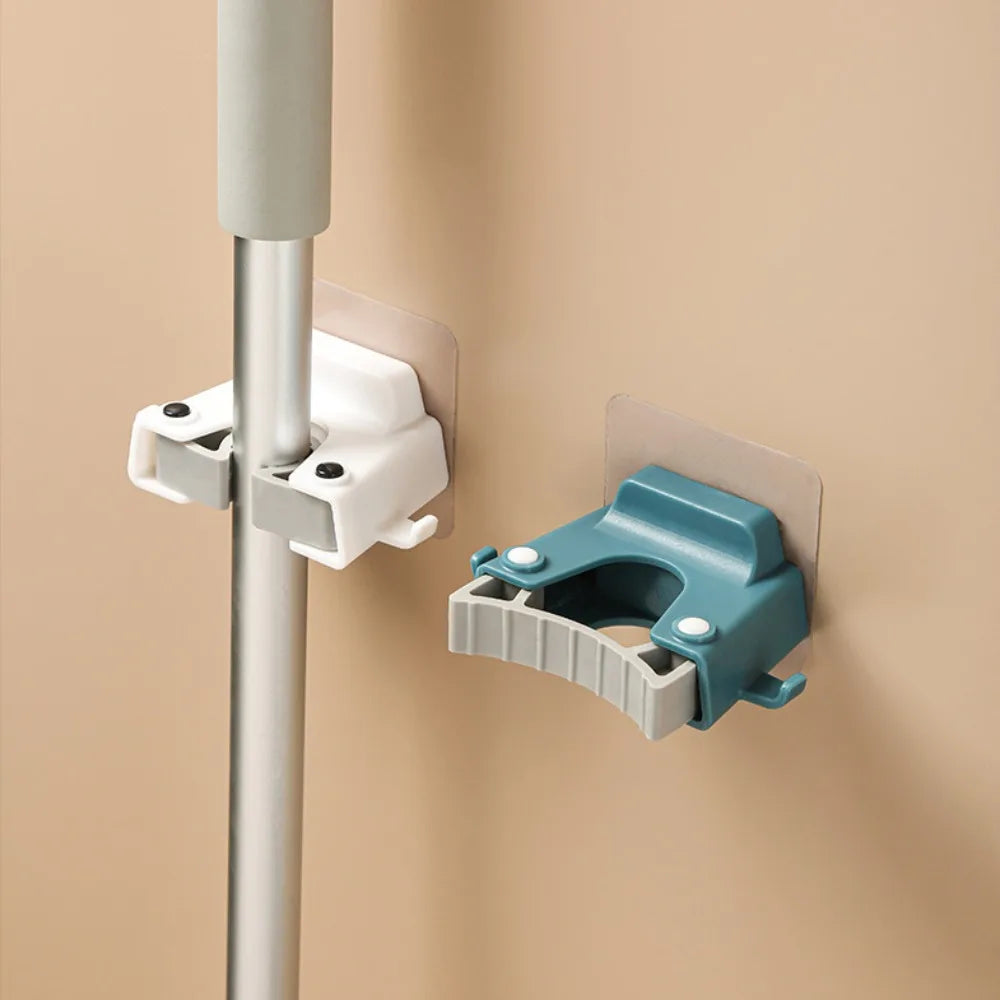 Punch-Free Wall-Mounted Mop Holder Rack with Hook | ABS Clamp Mop Holder Rack Oasis Select