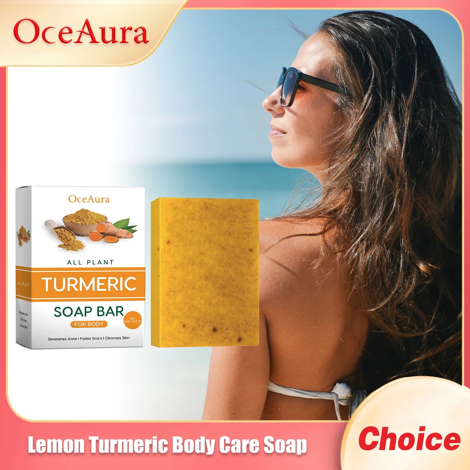 Oceaura Lemon Turmeric Body Care Soap Moisturizing Dryness Oil Control Deeply Cleansing Removing Exfoliate Skin Brightening Soap Oasis Select