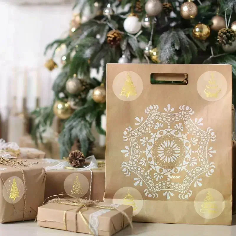 Golden Foil Christmas Stickers 500pcs, Transparent Xmas Tree Sealing Labels for Invitations Cards Gifts Envelopes Decoration Oasis Select