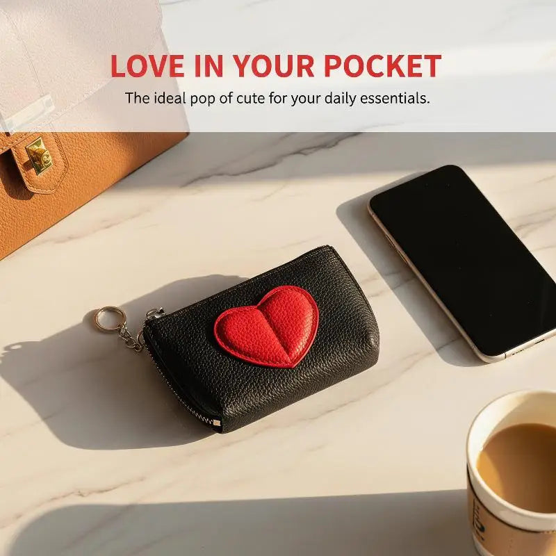 Heart-Shaped PU Leather Coin Purse Keychain Wallet for Women