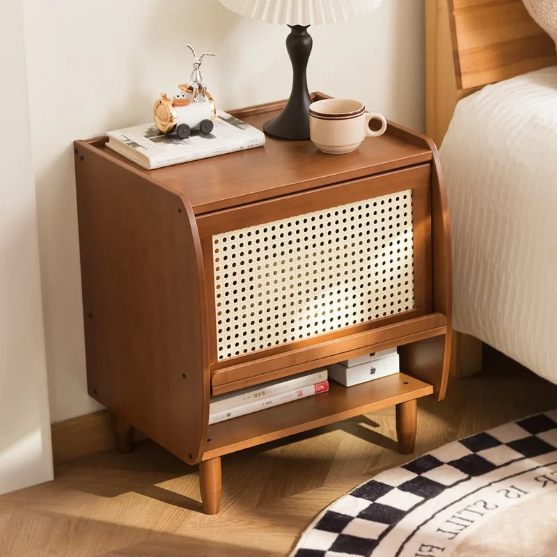 Solid wood bedside table Nordic rattan locker simple bedroom bedside drawer storage cabinet sofa side cabinet Oasis Select