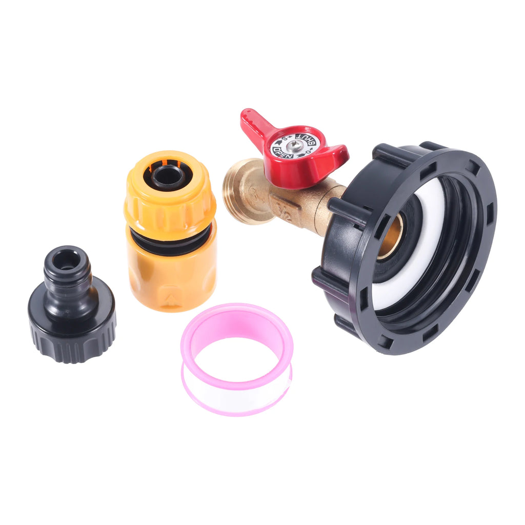 275-330 Gallon IBC Bag To Garden Hose Adapter 2Inch Coarse Thread with Lead-Free Brass Hose Faucet Shutoff Valve,Quick Connector Oasis Select
