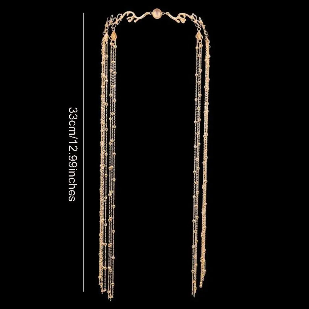 Women Accessory Crystal Water Drop Tassel Head Chain Long Tassel Golden Eyebrow Center Pendant Vintage Forehead Ornament Wedding Oasis Select
