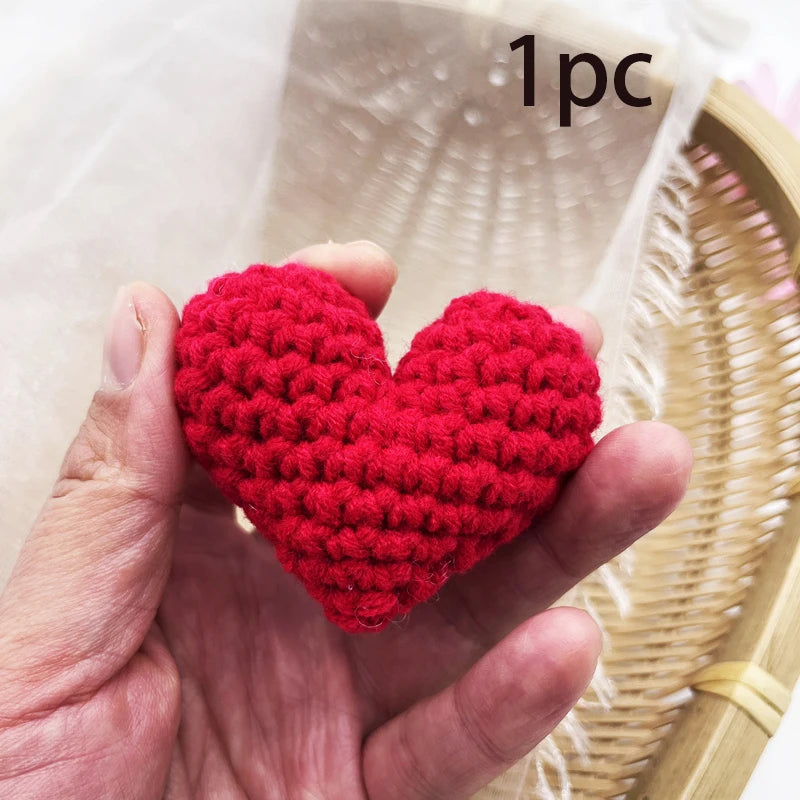 1/2PCS Crochet Heart Hooked Yarn Heart Filled Cotton Peach Knitting Heart Clothing Accessories Red Pink Colored Love Heart Oasis Select red 1pc