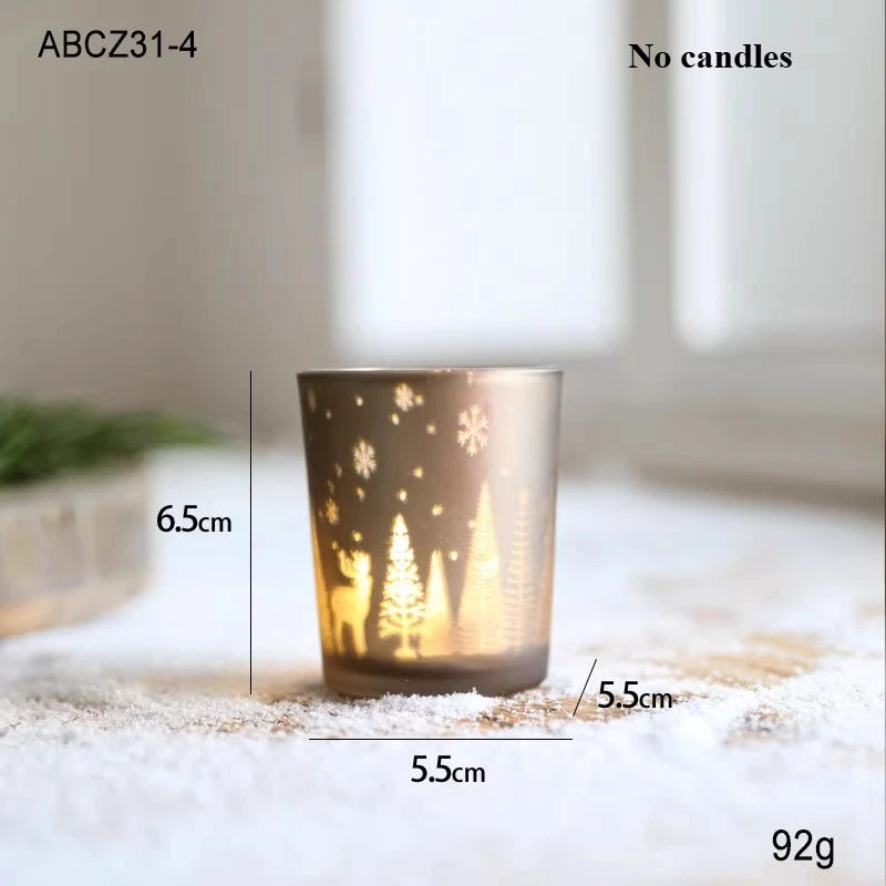 Christmas Decorative Trinkets Candle Cups Christmas Tree Glass Jars Hand-held Candlestick Ornaments Scene Arrangements Oasis Select A champagne color
