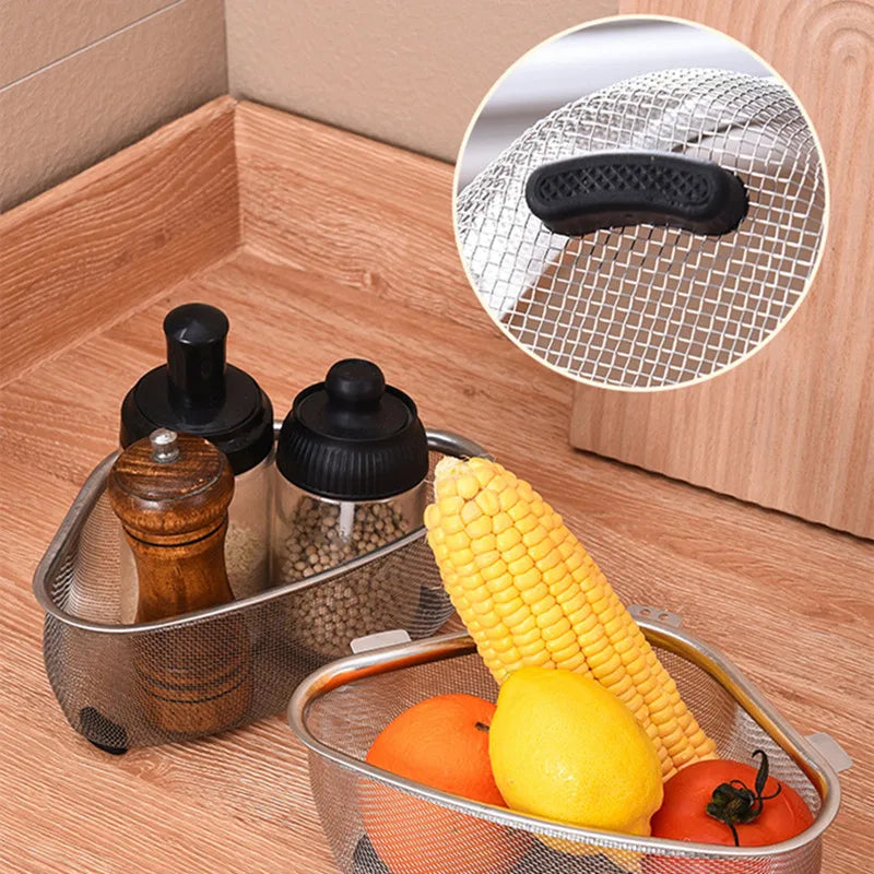 Kitchen Sink Drain Basket Stainless Steel Triangle Food Vegetables Peel Egg Filter Storage Organizer Kitchen Shelf Rack Drainier Oasis Select