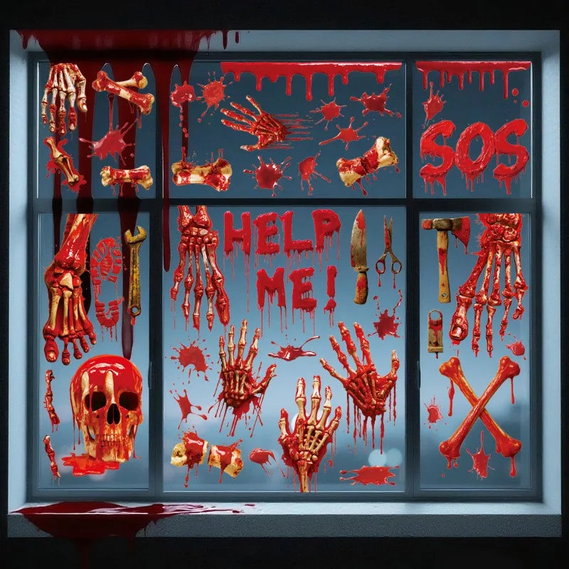 New Halloween 3D Three-dimensional Blood Handprint Sticker Bone Horror Sticker Holiday Party Decoration Window Sticker Oasis Select