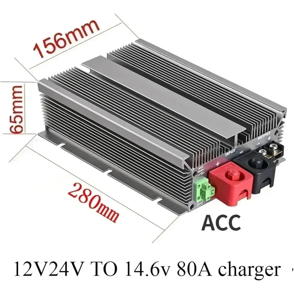 12V to 14.6V 40A 50A 80A DC DC Lithium Battery Charger LiFePO4 Step UP Power Converter Voltage 14.6v 80A Charger for Cars Solar Oasis Select