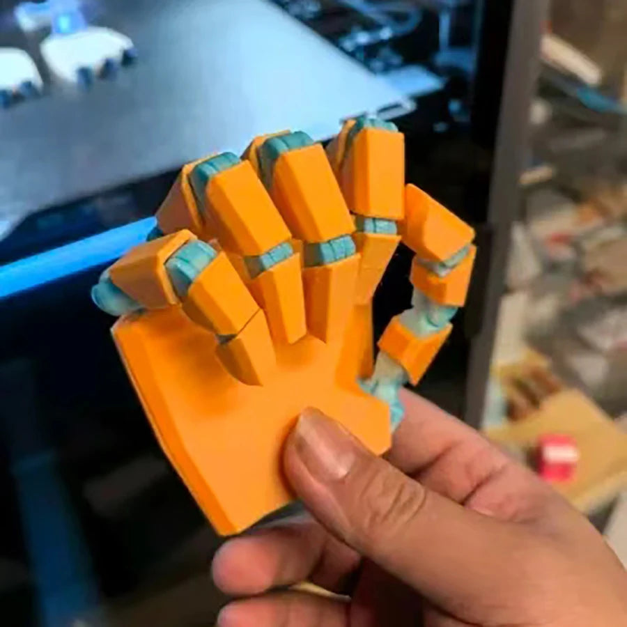 3D Printed Articulated Robot Hand Figurine Flexible Joint Mechanical Hand Desk Decor Stress Relief Fidget Multi-Poseable Design Oasis Select Orange