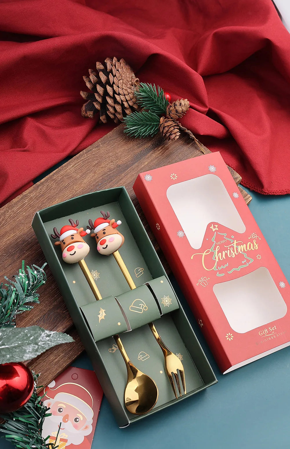 Christmas Spoon Set Santa Doll Cutlery Set Cute Dessert Spoons Holiday Tableware Two Piece Set for Christmas Gift Decoration Oasis Select