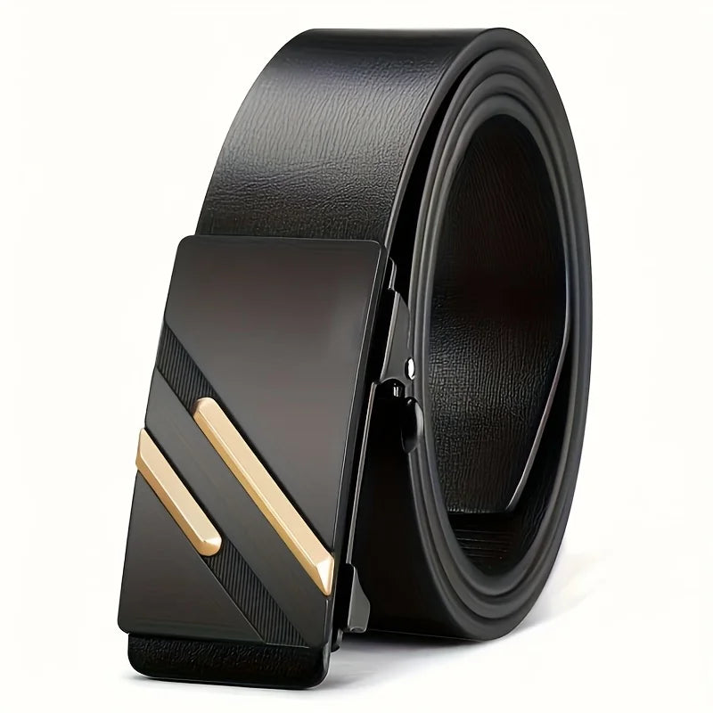 Men's belt made of synthetic leather with an automatic alloy buckle, durable and suitable for casual and semi-formal occasions. Oasis Select Gold 120cm