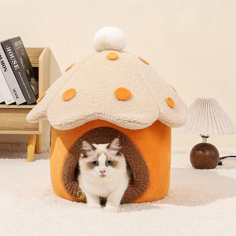Mushroom House Cat Bed Pet House Dog and Cat Shelter Winter Closed and Warm Mushroom Cat House Detachable Oasis Select