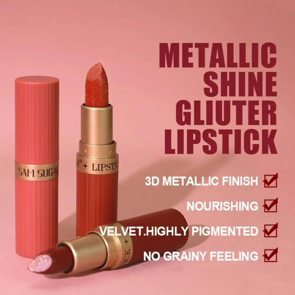 6-Piece Diamond Shimmer Lipstick Set – Metallic Glitter Lip Gloss