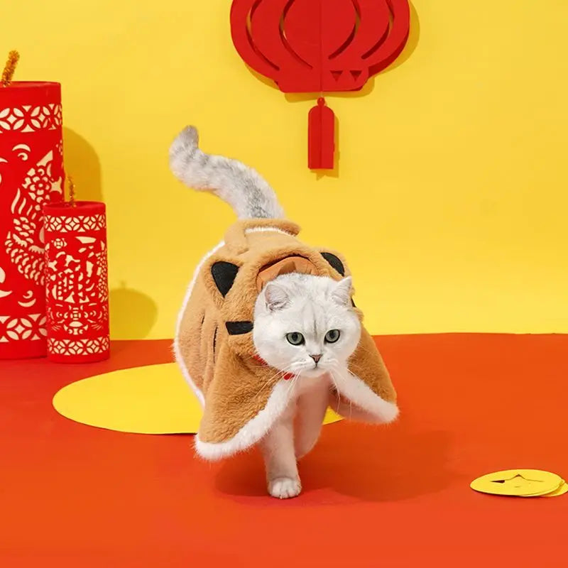 Tiger Cape, Winter Warmth and Fleece Vest for Cats and Dogs New Year's Festive Pet Clothes Oasis Select