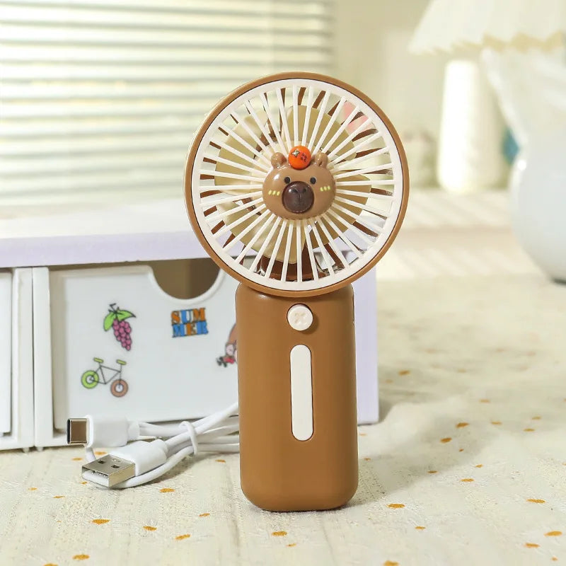 Fan USB Rechargeable Foldable Stand Mini Cooler Portable Wind Device For Outdoor Travel Desk Daily Summer Cooling Accessory Gift Oasis Select Brown