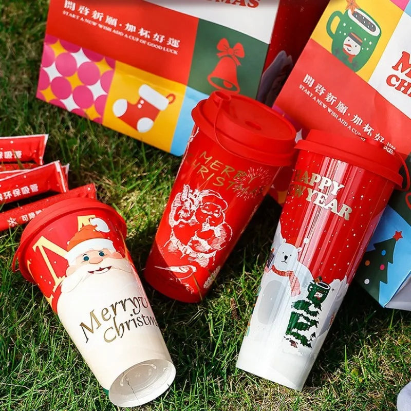 10Pcs 22oz Large Coffee Cup Set- Leakproof Thermal Mugs with Lids Travel Cups for Hot/Cold Drinks Reusable Christmas Party Cups Oasis Select
